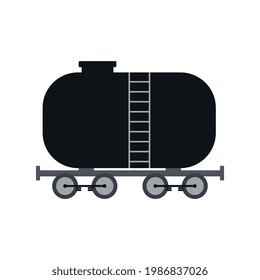 Petroleum railroad tank or canister for crude oil shipping and transportation, flat vector illustration isolated on white background. Power industry and refinery plant.
