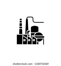 Petroleum refinery black icon concept. Petroleum refinery flat  vector symbol, sign, illustration.