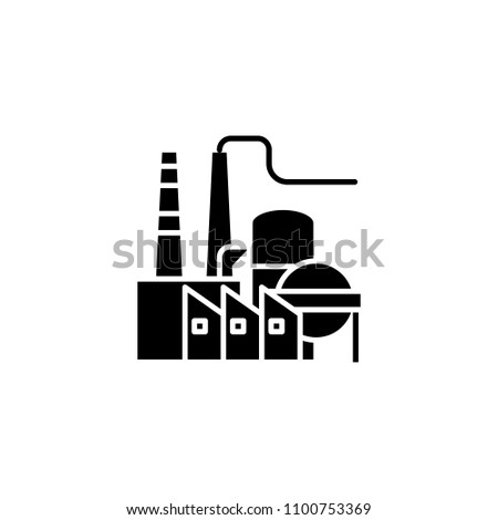 Petroleum refinery black icon concept. Petroleum refinery flat  vector symbol, sign, illustration.