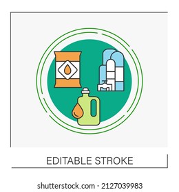  Petroleum refining concept line icon.Conversion of crude oil into useful products. Producing fuel oils, petrol. Chemical industry.Vector isolated conception metaphor illustration.Editable stroke
