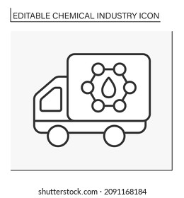 Petroleum refining line icon. Delivery of fuel oils, gasoline, petrol by trunk. Chemical industry concept. Isolated vector illustration. Editable stroke