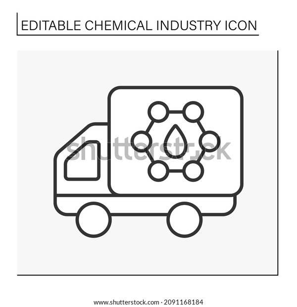 Petroleum refining line icon. Delivery of\
fuel oils, gasoline, petrol by trunk. Chemical industry concept.\
Isolated vector illustration. Editable\
stroke