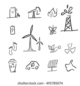 Petroleum and renewable energy cartoon icons