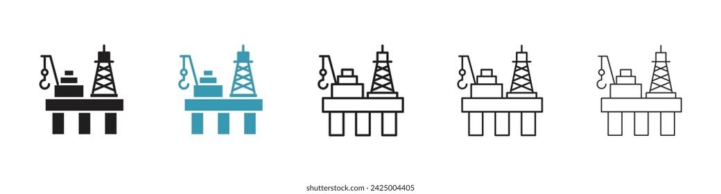 Petroleum Rig Vector Icon Set. Offshore Drilling vector symbol for UI design.