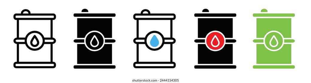 Almacenamiento de petróleo e iconos de productos petroquímicos, incluidos barriles de combustible y depósitos de gas