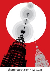 Petronas Towers Pop Art On Red (vector) - Illustration