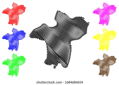 Petrovec Municipality (Republic of North Macedonia, Skopje Statistical Region) map vector illustration, scribble sketch Petrovec map