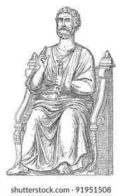Petrus - middle ages sculpture / vintage illustration from Meyers Konversations-Lexikon 1897