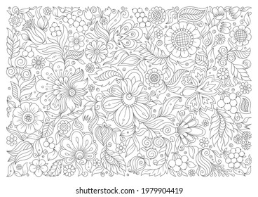 Petrykivka  flowers. Coloring book pages.