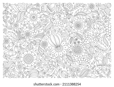 Petrykivka  flowers. Coloring book pages.