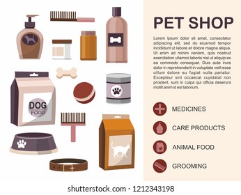 Pets accessories isolated on white background. Pet shop. Vector Illustration