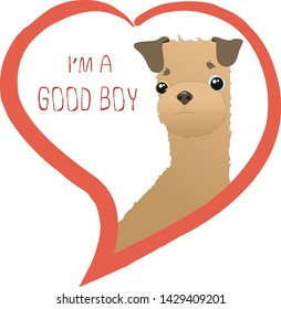 Pets for adoption. Cute sad beige brown dog, saying 'I'm a good boy'. Vector illustration for animal shelter. Banner for website with cute cartoon dog. 