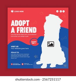 Pets adoption social media post and  square flyer design template