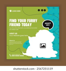 Pets adoption social media post and  square flyer design template