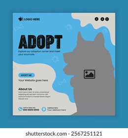 Pets adoption social media post and  square flyer design template