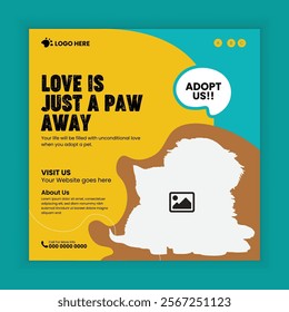 Pets adoption social media post and  square flyer design template