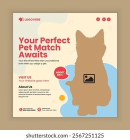 Pets adoption social media post and  square flyer design template