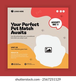 Pets adoption social media post and  square flyer design template