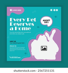 Pets adoption social media post and  square flyer design template