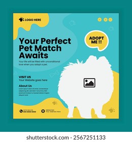 Pets adoption social media post and  square flyer design template