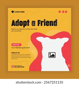 Pets adoption social media post and  square flyer design template