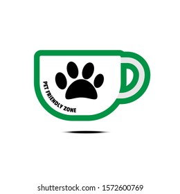 Pets allowed, pets friendly zone on coffee cup sign, vector illustration isolated on white background.