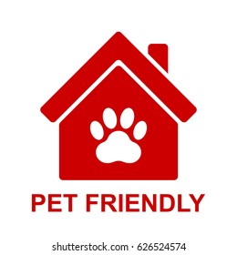 Pets allowed, pet friendly red home sign, vector illustration.