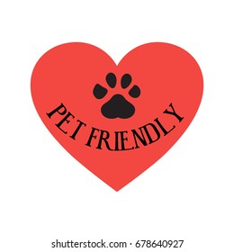 Pets allowed, pet friendly red heart sign, vector illustration.