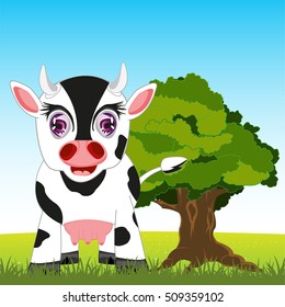 Pets animal cow on year glade.Vector illustration