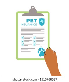 Pets and Animal insurance concept. Vector illustration. Insurance policy form on the clipboard.