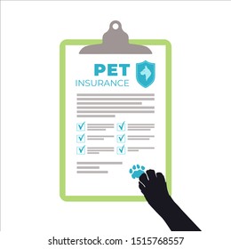 Pets and Animal insurance concept. Vector illustration. Insurance policy form on the clipboard.