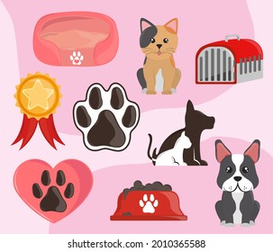 pets animal with objects set