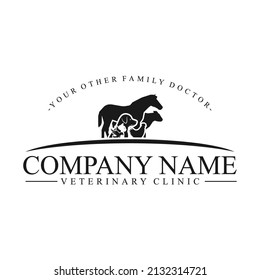 Pets Animal Vet Clinic Logo, Dog, Cat, Horse, Cow Health Cherty Logo