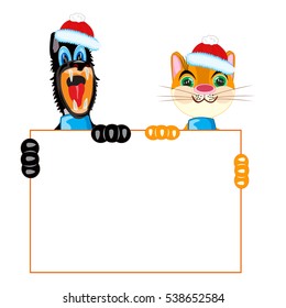 Pets animals cat and dog with white poster