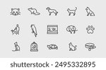 Pets and animals icons. Large set of pets and animals trendy minimal icons. Example: Cat, Dog, Fish Tank, Paw Print icon. Design signs for web page, mobile app, packaging design. Vector illustration