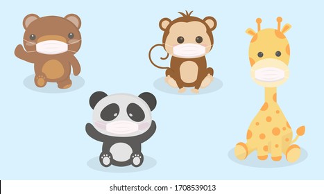 pets and animals wear surgical mask background.protect covid19 Virus and pm2.5 air pollution.vector illustration.animal sick wear surgical mask.