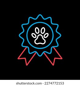 Pets award rosette vector icon on black background. Pet animal sign. Graph symbol for pet and veterinary web site and apps design, logo, app, UI