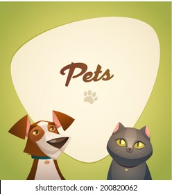 Pets background. Cartoon styled vector illustration.