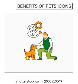 Pets Benefits Color Icon.Reducing Anxiety. Calming Down. Dog Help With Depression.Reduce Stress. Animal Caring Concept. Isolated Vector Illustration