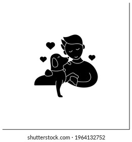 Pets benefits glyph icon. Emotional attachment to animal. Love, connecting between dog and man.Animal caring concept.Filled flat sign. Isolated silhouette vector illustration