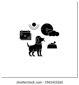 Pets benefits glyph icon.Adding structure to day plan. Change schedule. Everyday routine. Love animal.Animal caring concept.Filled flat sign. Isolated silhouette vector illustration