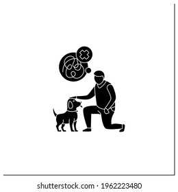 Pets Benefits Glyph Icon.Reducing Anxiety. Calming Down. Dog Help With Depression.Reduce Stress. Animal Caring Concept. Filled Flat Sign. Isolated Silhouette Vector Illustration