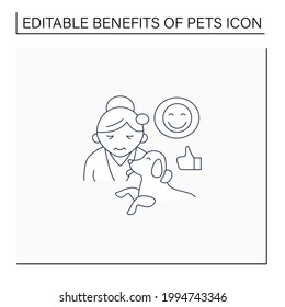 Pets benefits line icon. Dog provide valuable companionship for older adults. Healthy aging. Animal caring concept. Isolated vector illustration.Editable stroke