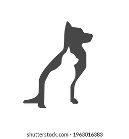 Pets black vector icon. Cat and dog silhouette symbol.