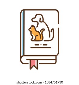 Pets book color line icon. Animal guide book. Learning how to behave with pets at home. Training pets. Pictogram for web page, mobile app, promo. UI UX GUI design element. Editable stroke.