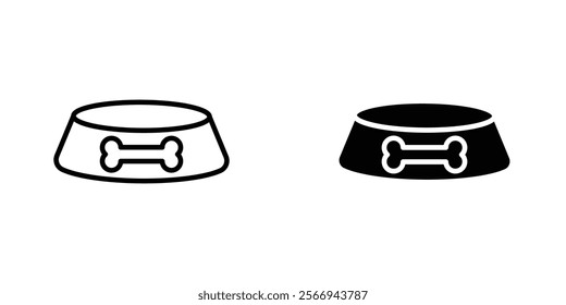 Pets bowl icons. black and white vector set.