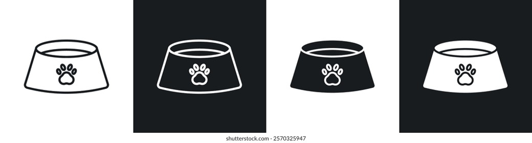 Pets bowl icons vectors set in black. line and flat versions