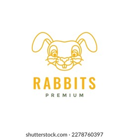 pets bunny hare rabbit face head long ear mascot cartoon cute line art minimal logo design vector