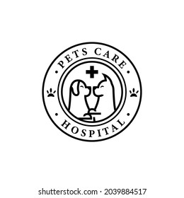 Pets care hospital logo design template