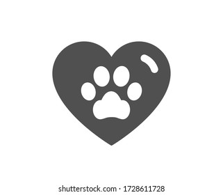 Pets care icon. Veterinary clinic sign. Dog paw in heart symbol. Classic flat style. Quality design element. Simple pets care icon. Vector